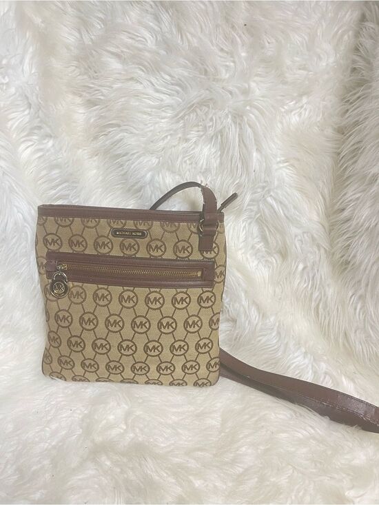 Michael Kors Handbags - Michael Kors Tan/Brown MK Signature Crossbody Shoulder Bag gold tone hardwares.